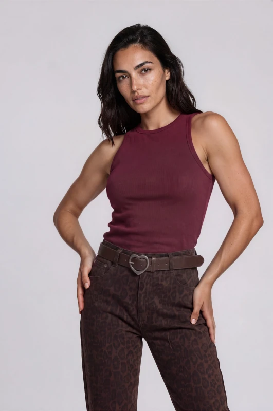 Top Ribbed Sleeveless Solid-Color