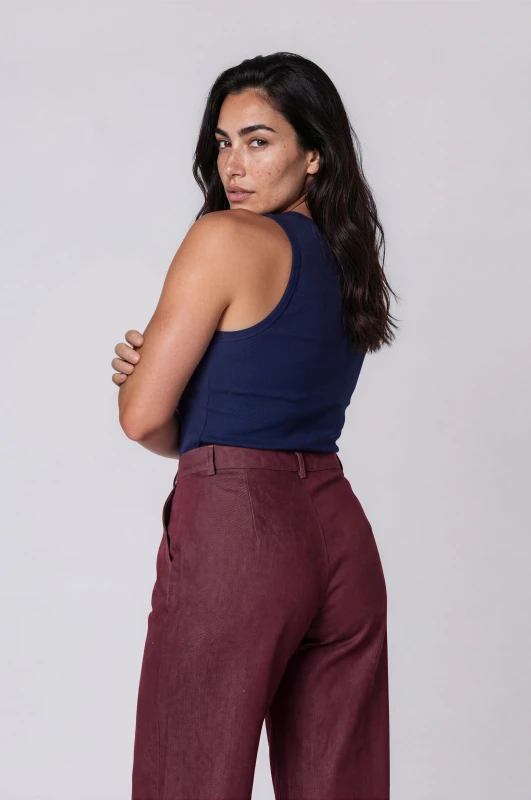 Top Ribbed Sleeveless Solid-Color
