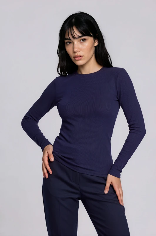 Blouse Rib Basic Long-Sleeve 
