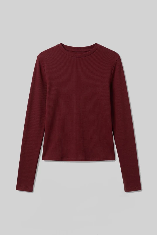 Blouse Rib Basic Long-Sleeve 