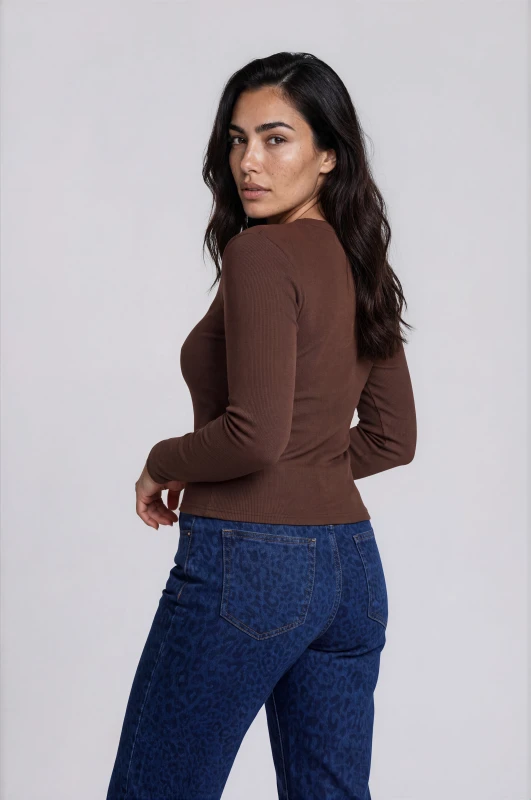 Blouse Rib Basic Long-Sleeve 