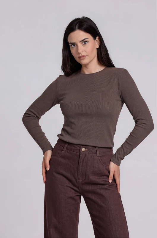 Blouse Rib Basic Long-Sleeve 