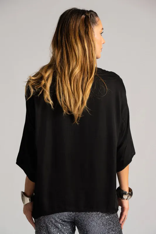 Blouse Rib Neckline Monochrome