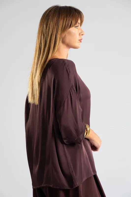 Blouse Rib Neckline Monochrome