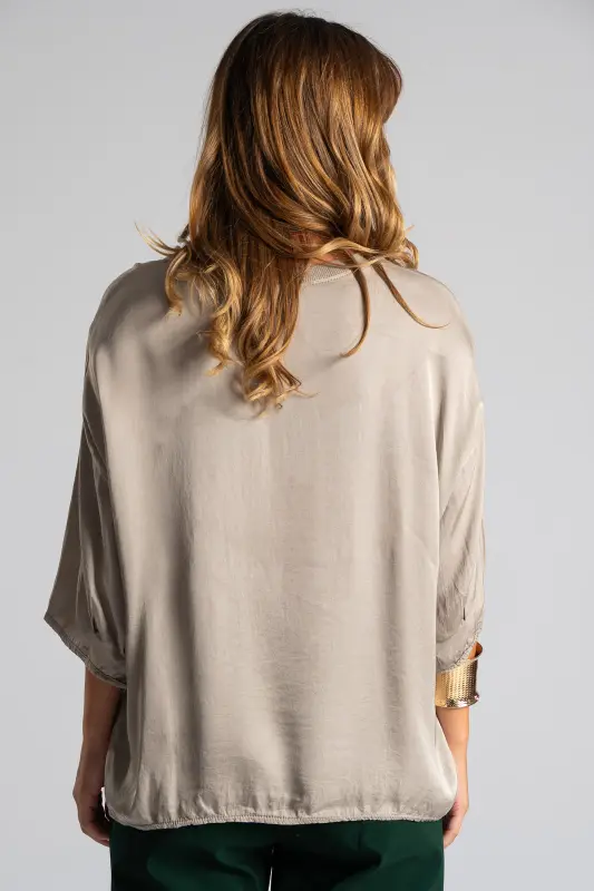 Blouse Rib Neckline Monochrome