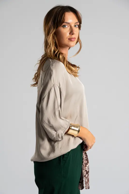 Blouse Rib Neckline Monochrome