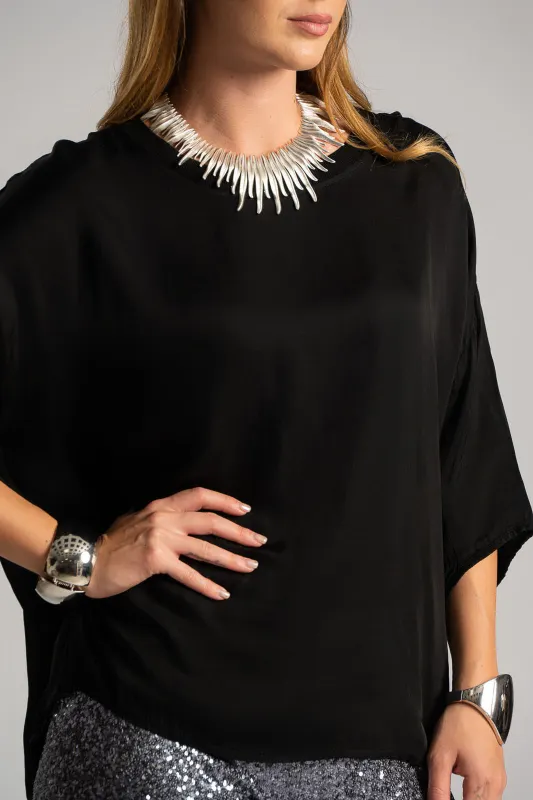 Blouse Rib Neckline Monochrome