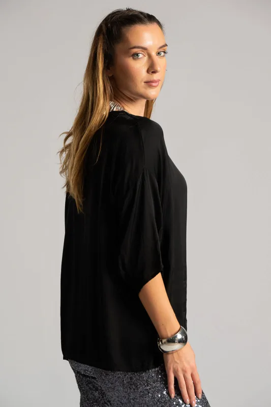 Blouse Rib Neckline Monochrome