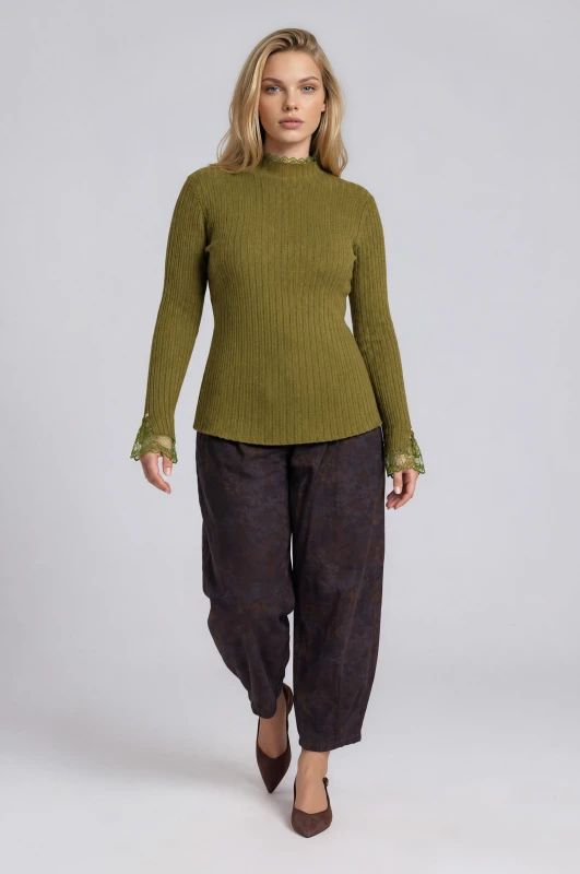 Blouse Ribbed With Lace