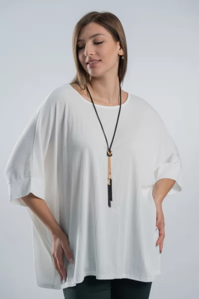 Μπλούζα Rib Over Κολιέ Λευκή