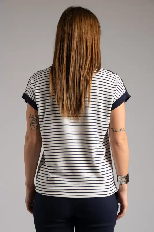 Blouse Striped Decorative Buttons
