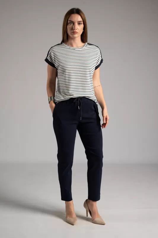 Blouse Striped Decorative Buttons