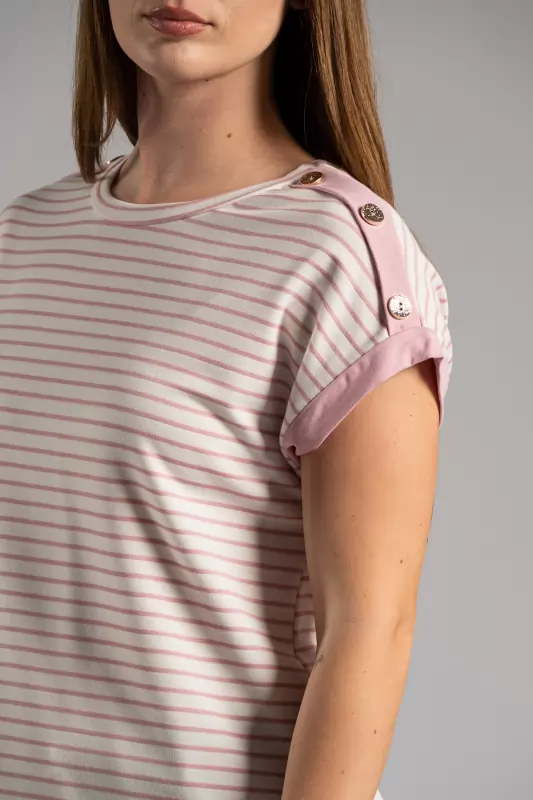 Blouse Striped Decorative Buttons