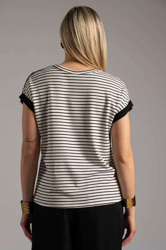 Blouse Striped Decorative Buttons