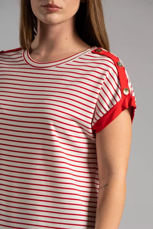 Blouse Striped Decorative Buttons