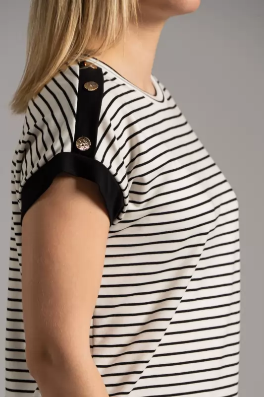 Blouse Striped Decorative Buttons