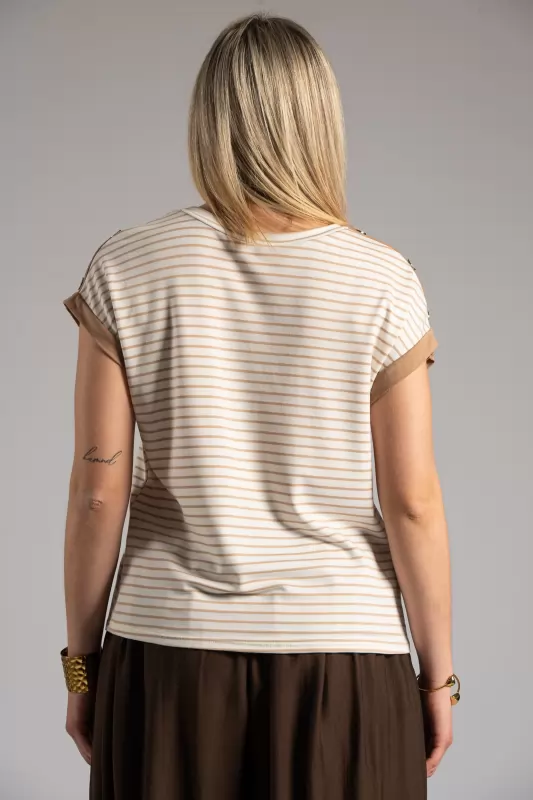 Blouse Striped Decorative Buttons