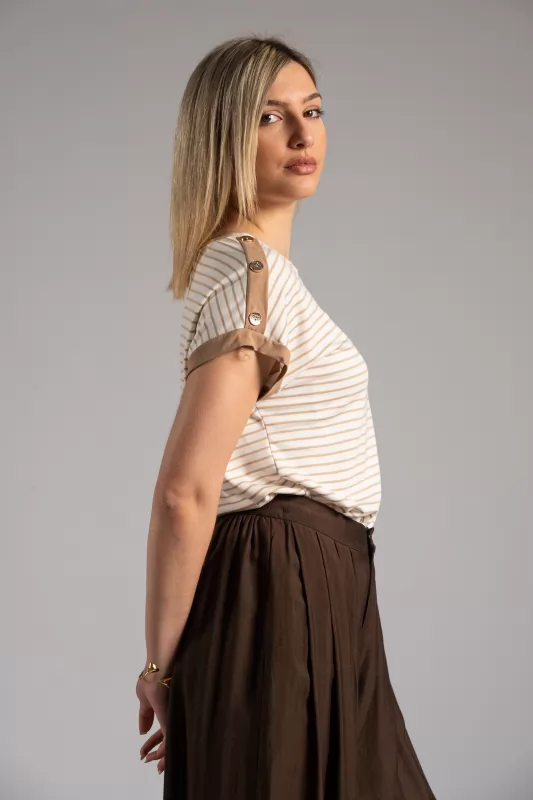 Blouse Striped Decorative Buttons