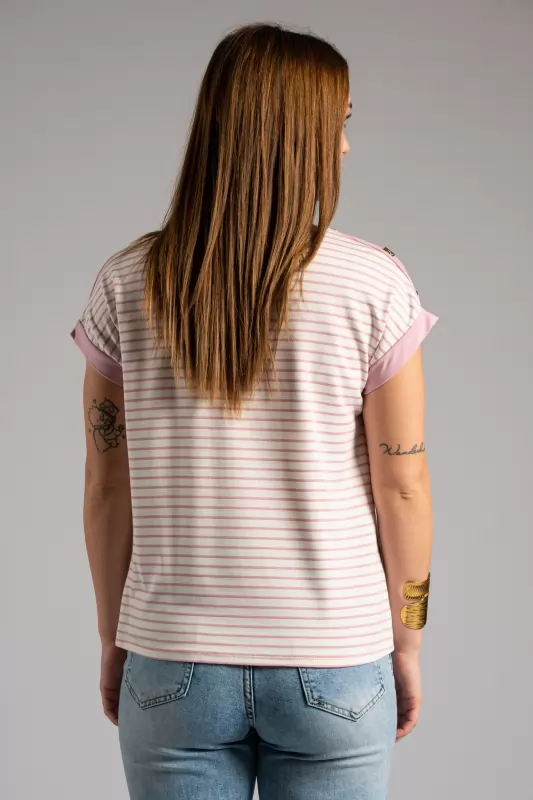 Blouse Striped Decorative Buttons