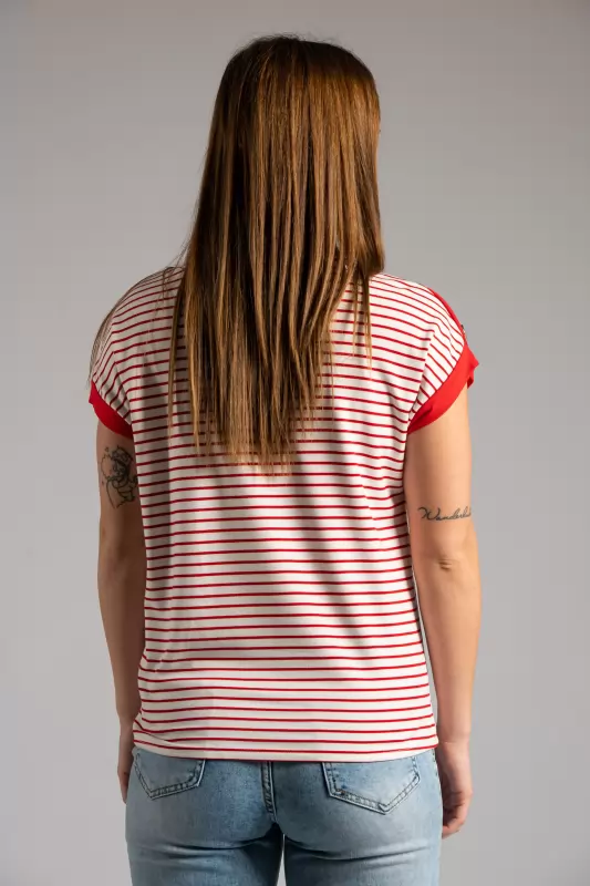 Blouse Striped Decorative Buttons