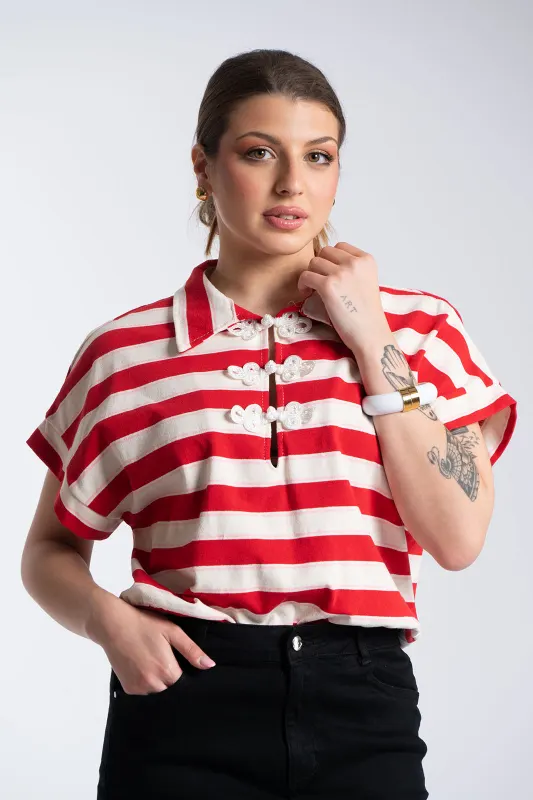 Μπλούζα Ριγέ Ιδιαίτερο Κούμπωμα