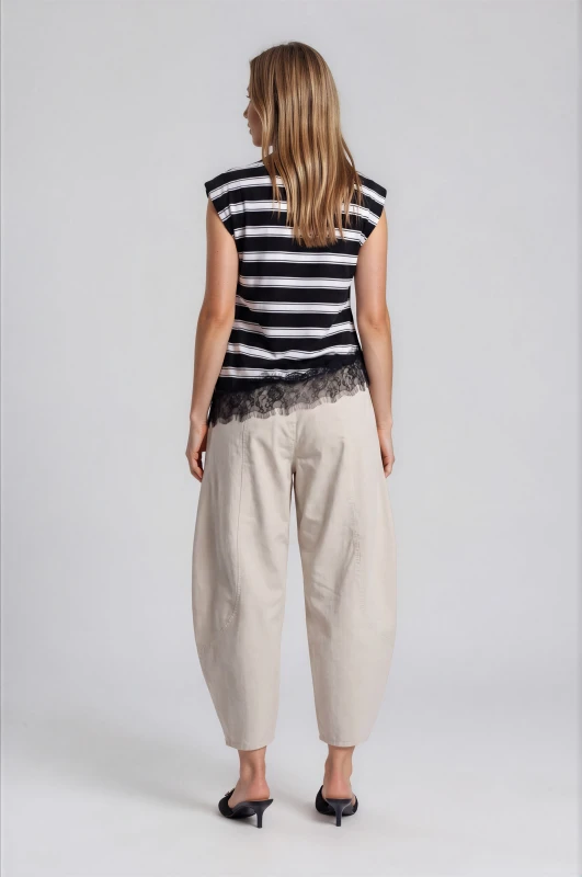 Striped Blouse With Lace Trim