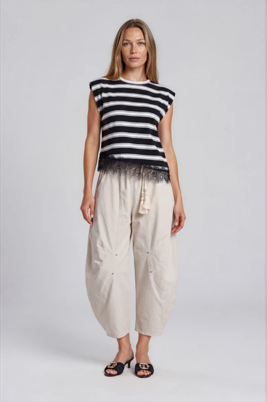 Striped Blouse With Lace Trim