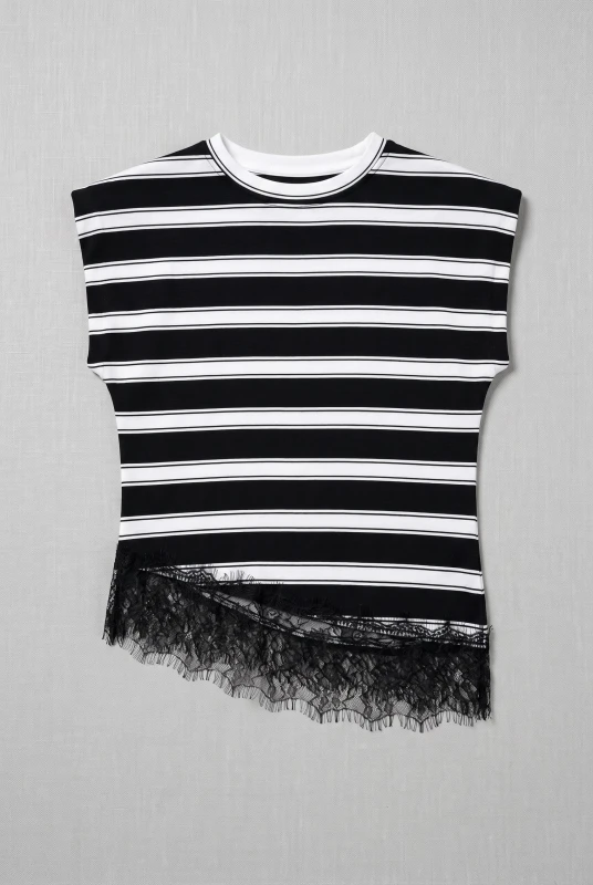 Striped Blouse With Lace Trim