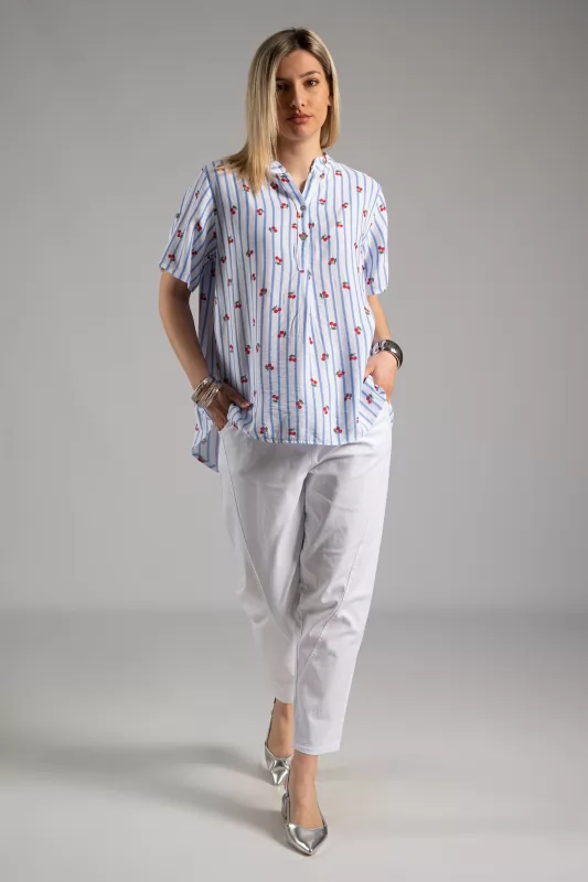 Blouse Stripes Cherries
