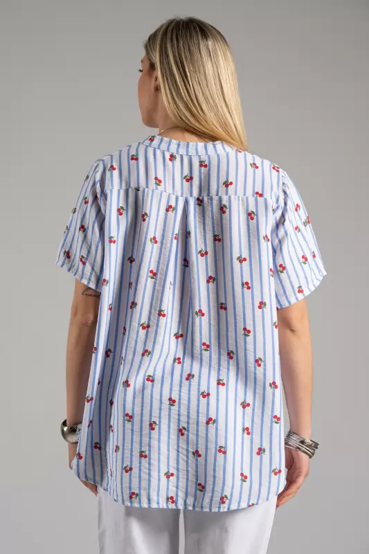 Blouse Stripes Cherries