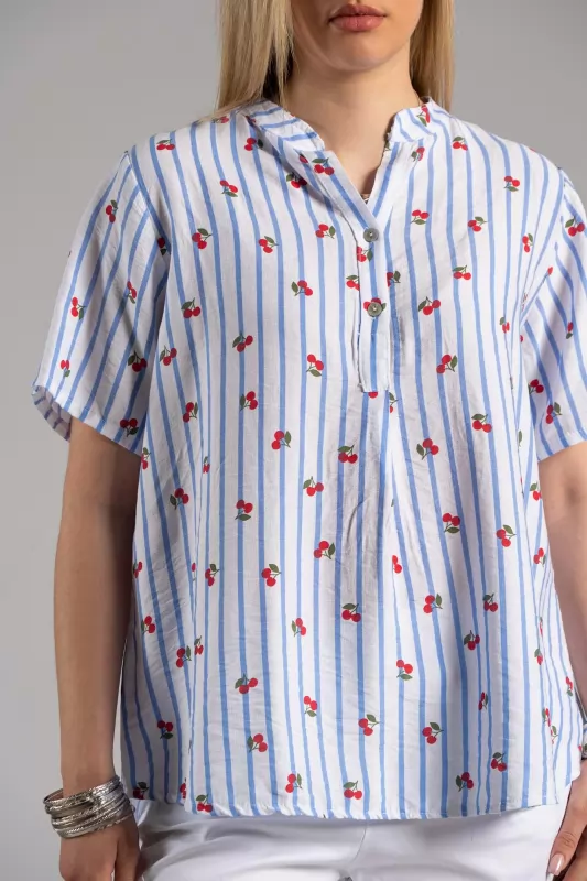 Blouse Stripes Cherries