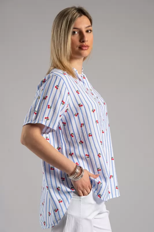 Blouse Stripes Cherries