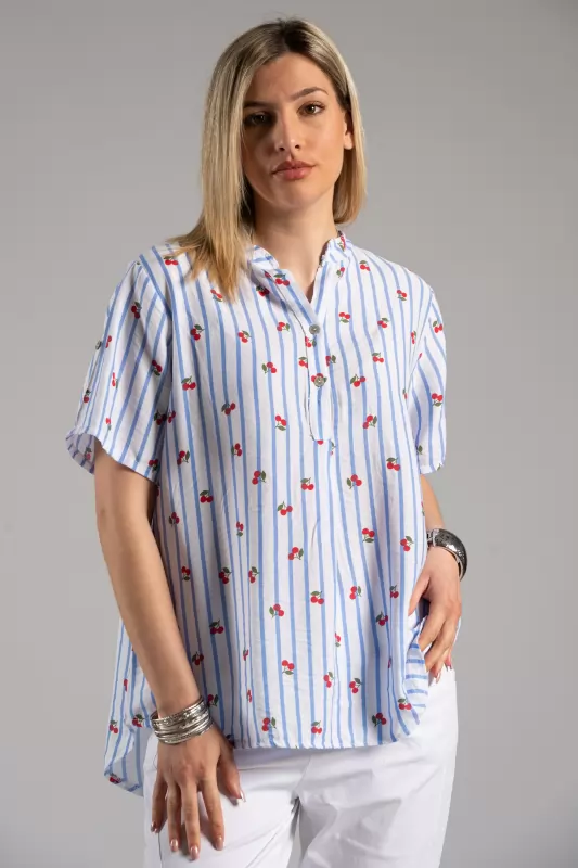 Blouse Stripes Cherries