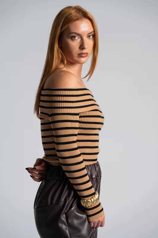 Blouse Stripes Off Shoulder