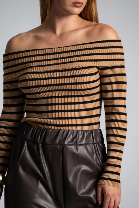 Blouse Stripes Off Shoulder