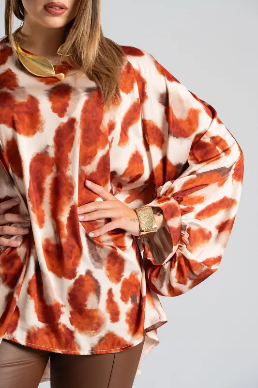 Satin Blouse Balloon Sleeves 