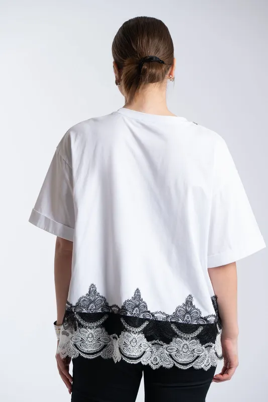 Strass Blouse Lace Detail Neckline