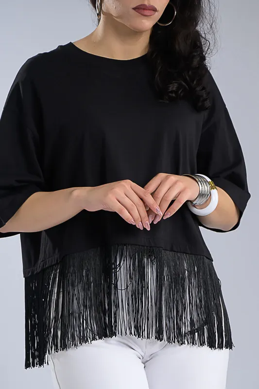 Blouse with Fringe Trim