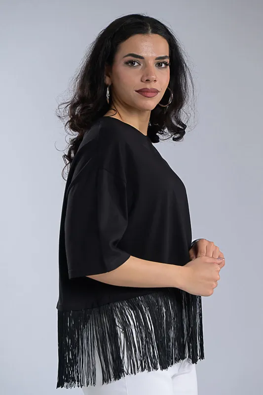 Blouse with Fringe Trim