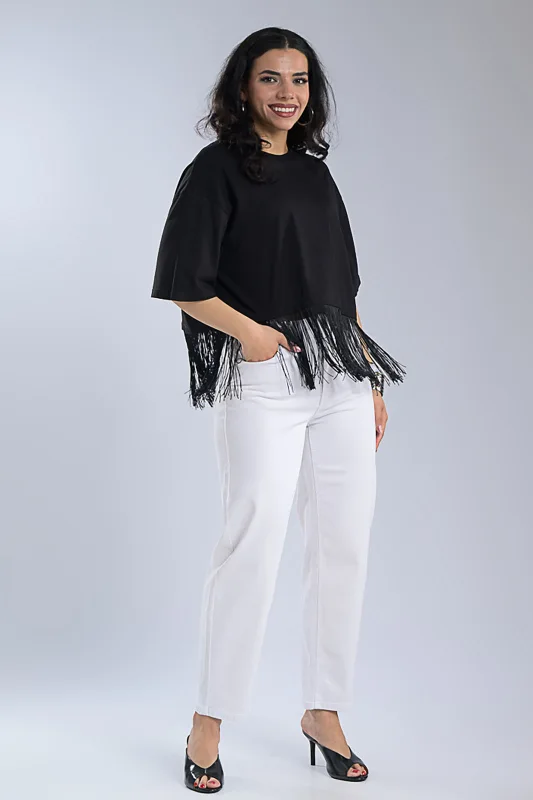 Blouse with Fringe Trim