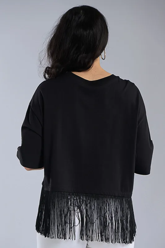 Blouse with Fringe Trim