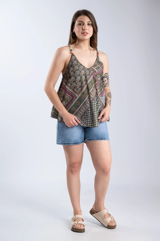 Μπλούζα Τιραντά Boho Εμπριμέ