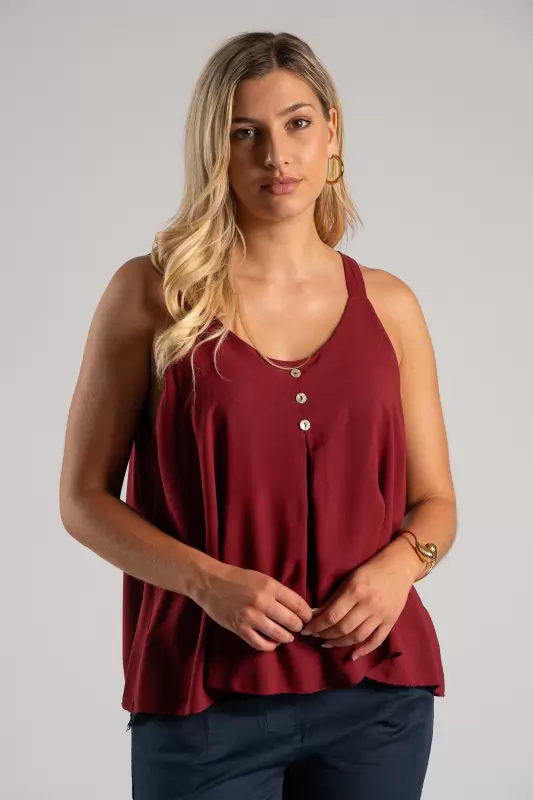 Blouse Strap Buttons Pleats