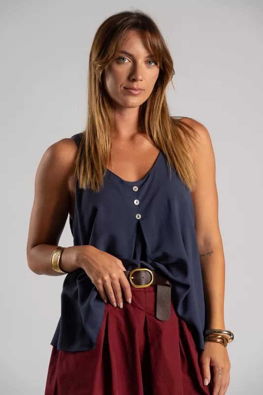 Blouse Strap Buttons Pleats