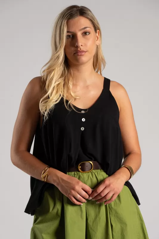 Blouse Strap Buttons Pleats