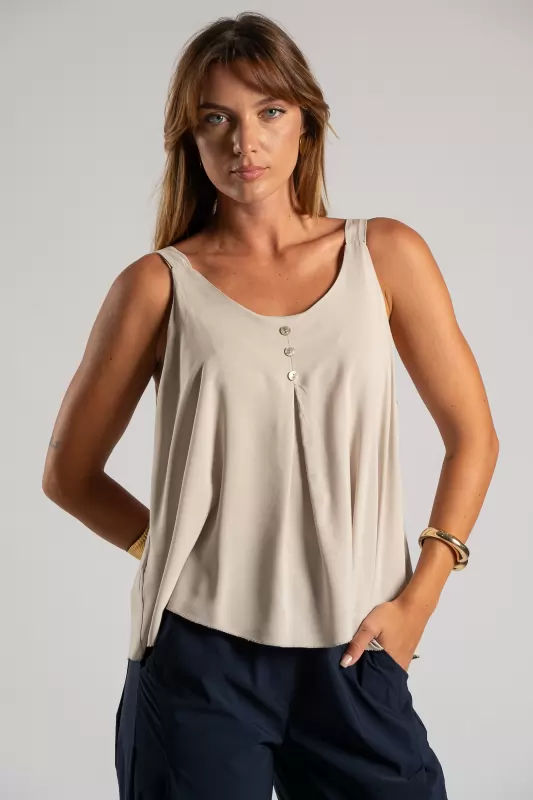 Blouse Strap Buttons Pleats