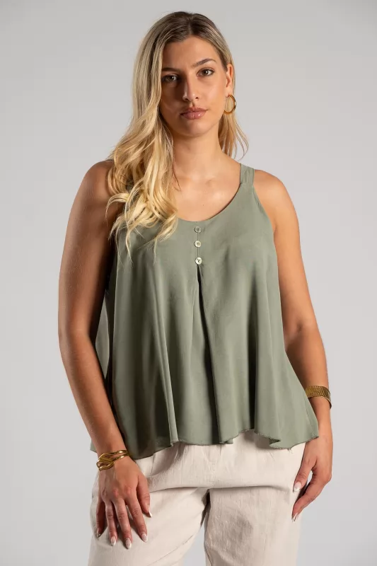 Blouse Strap Buttons Pleats