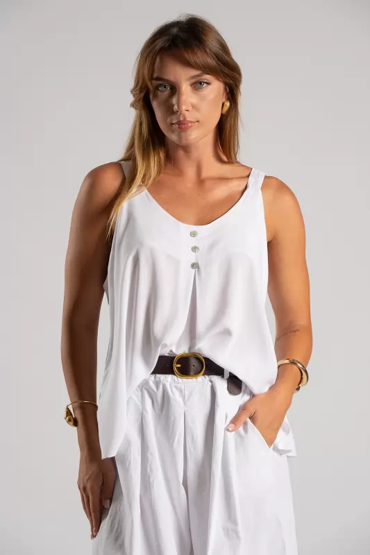 Blouse Strap Buttons Pleats