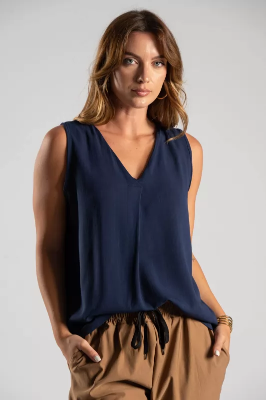 Blouse V Sleeveless Pleat