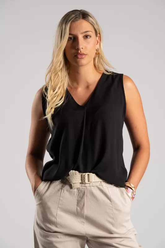 Blouse V Sleeveless Pleat
